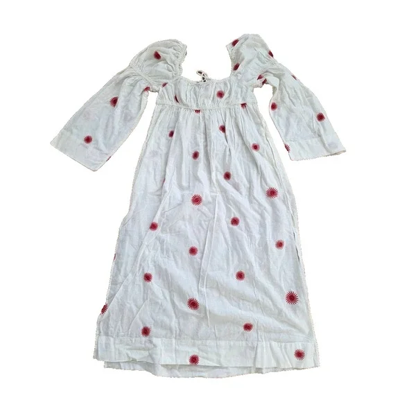 Free People Emory Embroidered Midi Dress White/Red S/P A001147 - Picture 4 of 11